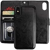 Bocasal Detachable Wallet Case Card Holder for iPhone X/Xs, Black | Kickstand Card Slots Holder PU Leather Magnetic Shockproof Wrist Strap Removable Flip Protective Cover 5.8 inch