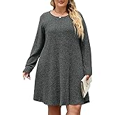 BELAROI Plus Size Sweater Dress Casual Long Sleeve Fall Winter Dresses with Pockets