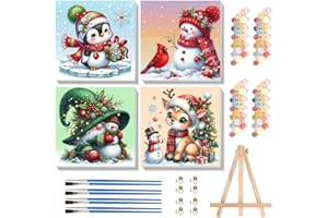 cviokrdu 4 Pack Paint by Numbers Kit for Kids with Frame-Wooden Easel, Christmas Paint by Numbers for Kids Ages 4 8 12, Easy Christmas Acrylic Oil Painting Kits for Home Wall Decoration 8x8 inch