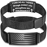 Duodiner Valentines Day Gifts for Him -American Flag/Flag Cross Bracelet for Men Boys,Stainless Steel Bible Verse Bracelet Jewelry Gifts for Men Boys
