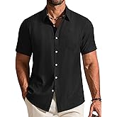 COOFANDY Mens Button Down Shirt Short Sleeve Casual Shirts Summer Beach Textured Shirts with Pocket
