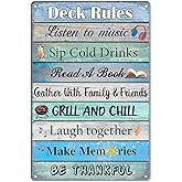Deck Rules Metal Sign – Outdoor Wall Decor for Patio, Poolside, Porch or Backyard – Vintage Tin Sign with Fun Rules for Summer Living