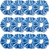 IVARYSS Azure Blue Scrunchies Bulk, Premium Velvet Soft Hair Scrunchy, Solid Colors Thick Elastic Bands, Hair Accessories for