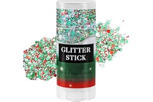 Mysense Christmas Glitter Stick for Face Hair Body, Red Silver Green Chunky Sparkling Glitter Makeup, Christmas Party Costume Accessories, Stocking Stuffers Gifts for Women Girls, 0.56oz
