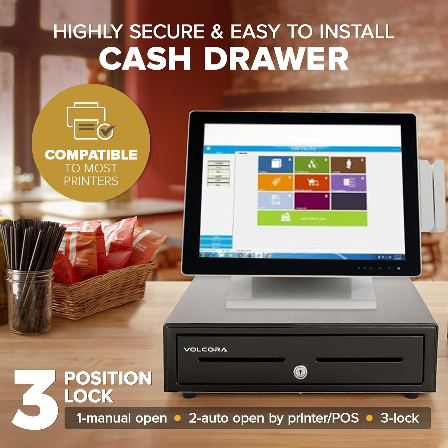 Mini Cash Register Drawer for Point of Sale (POS) System with 4 Bill 5 Coin Cash Tray, Removable Coin Compartment, 24V, RJ11/RJ12 Key-Lock, Media Slot, Black - for Stores, Shops, and Businesses : Electronics