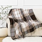 BATTILO HOME Brown Plaid Throw Blanket for Couch - Fall Plaid Blanket Buffalo Plaid Blankets - Lightweight Farmhouse Outdoor Throw Blankets for Bed, Sofa (50"x60", Coffee)