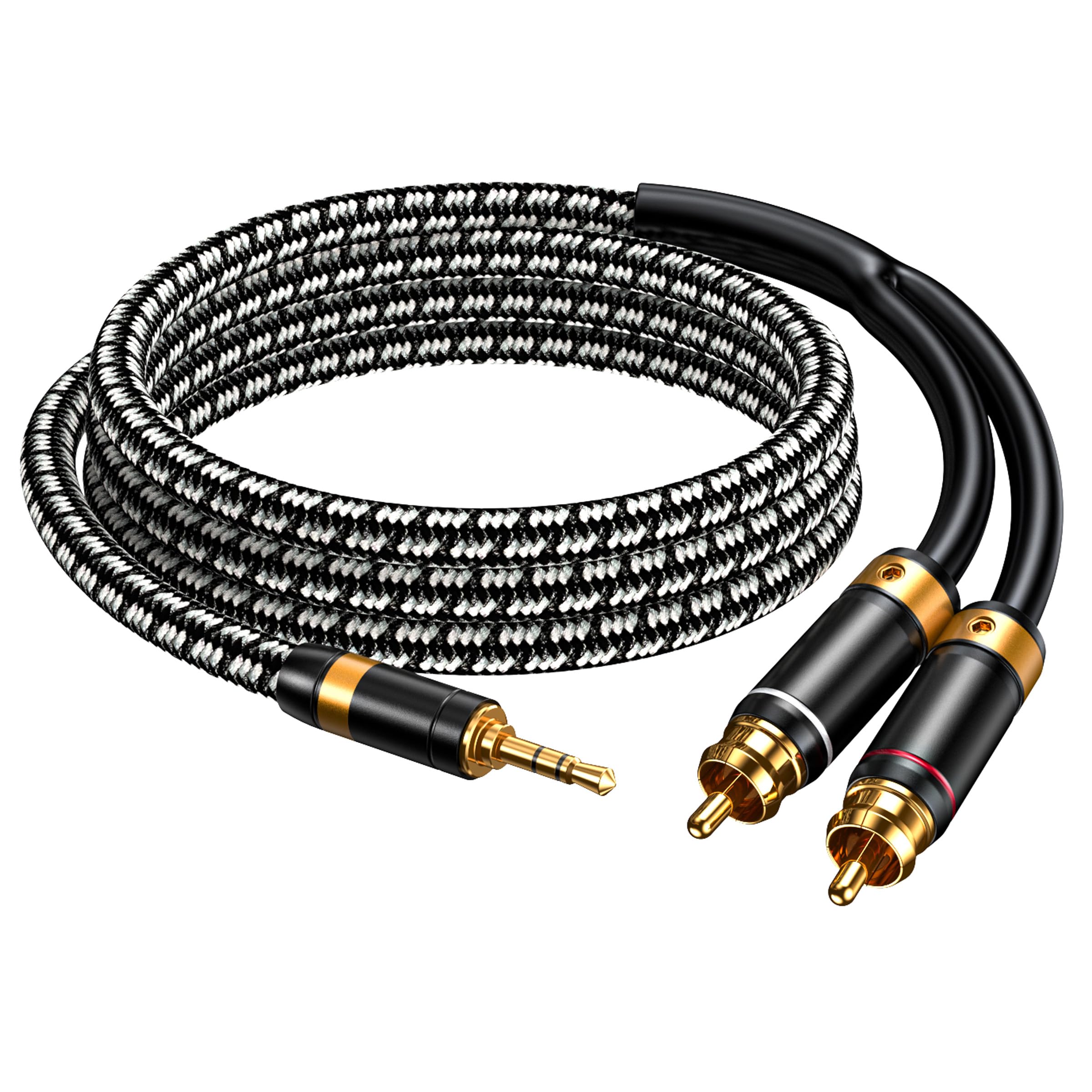 Primeda Audiophile 3.5mm male to 2 RCA male cable 1M, Stereo Audio adapter Silvered-Plated Copper core Braided for Smartphones Tablets Speakers HDTV and More