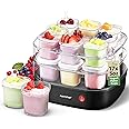 Nutrichef 17 Cup Automatic Yogurt Maker | Includes 17 - 5 oz Reusable Cups with Lids & Yogurt Rack for Instant Storage | Makes Up to 85 OZ of Yogurt | Greek Yogurt Maker | Space Saving design | Black