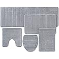 Over the Floor │ Bath Mats 5-Piece Set Thick Memory Foam - Close Out│ Bathroom Rugs Set, Toilet Rug, Water Absorbent, Extra Soft, Non-Slip Back │Gray