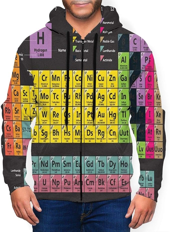 Amazon.com: Periodic Table of The Elements Chemistry Mens Full-Zip Jacket Hooded Sweatshirt with 