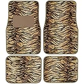 New Animal Print Tiger Floor Mat Set with Vinyl Heel Pad Universal 4PC for Cars Trucks SUVs (Tiger)