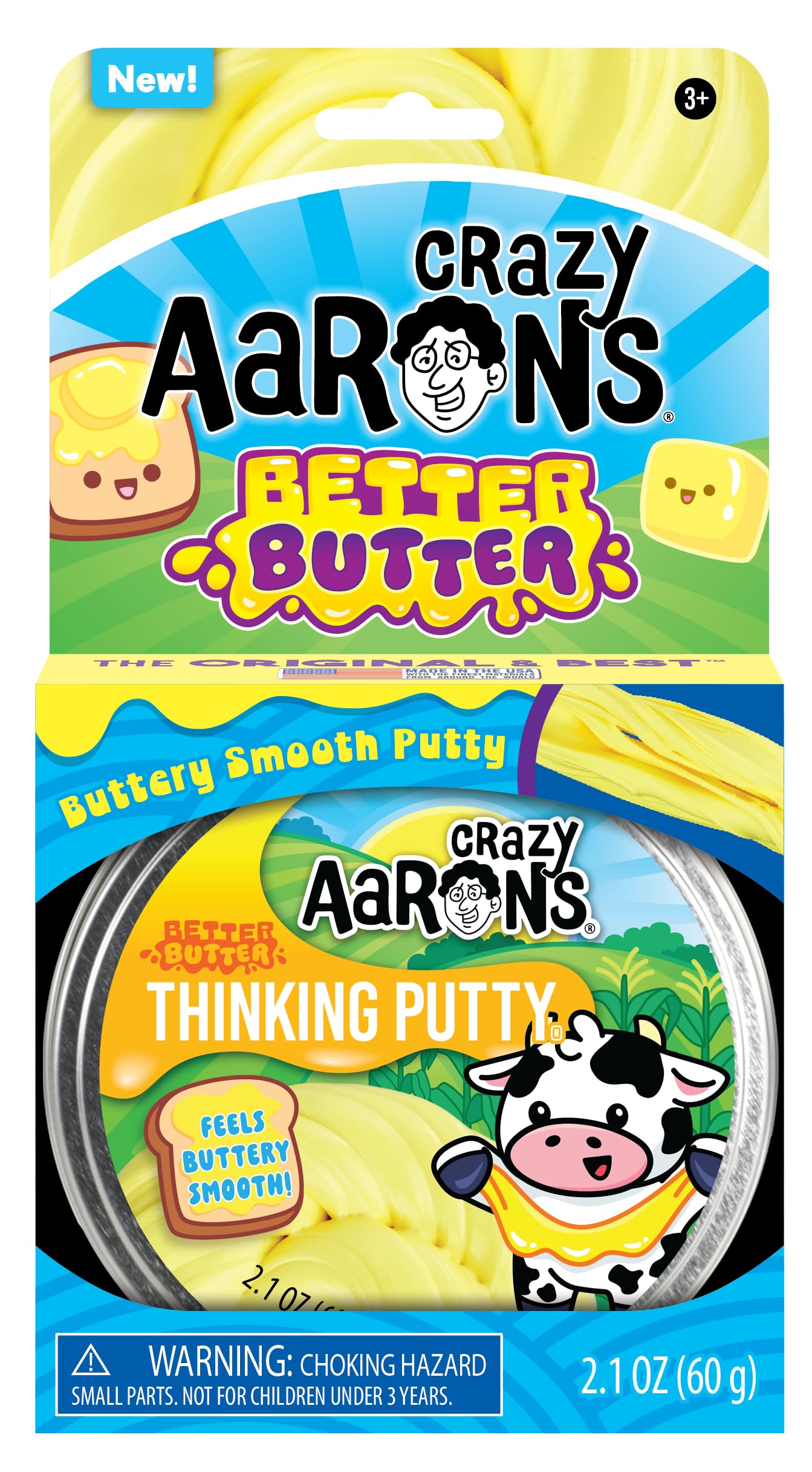 Crazy Aaron's Better Butter Thinking Putty, Buttery Smooth Texture, Yellow, 2.1 oz (60g), Ages 3+
