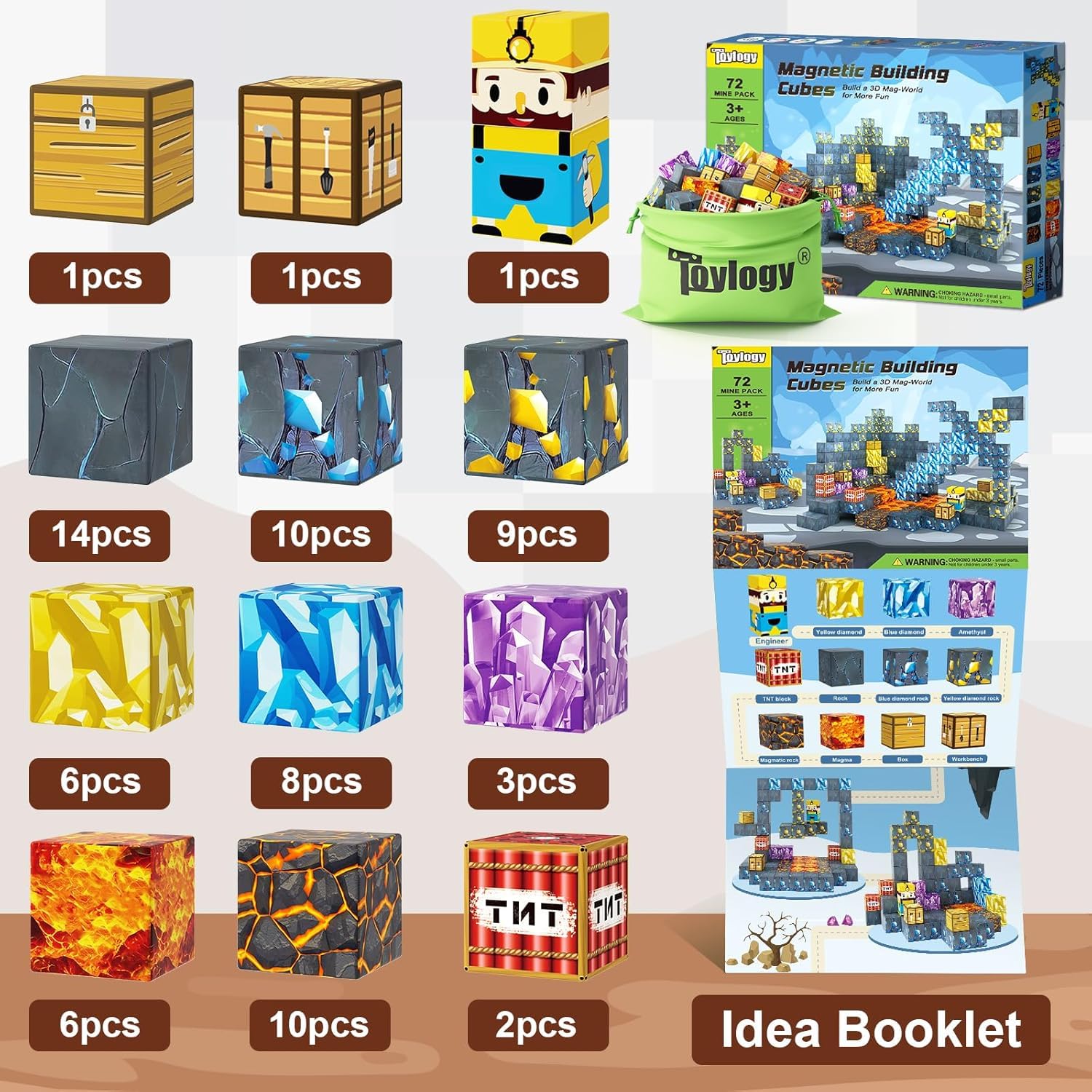 Magnetische Bausteine - Build Mine Magnete Welt Sword Edition, Magnet World Caverns Magnet Spielzeug für Jungen und Mädchen im Alter von 3-4 4-5 6-8 Jahren, Magworld Spielzeug ab 3 Jahre Geschenk 7