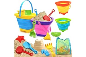 YZNlife Collapsible Beach Toys for Kid Toddler, 16pcs Sand Pit Toys for Kid Toddler -4 Collapsible Sand Bucket,8PCS Shovel,4pcs Sand Beach Toys for Toddler Kid,Travel Beach Foldable Bucket