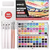 Watercolor Paint Set with 100 Bright Colors: for Adult Beginners & Professional with Metallic - Travel Sized Water Color Art Kit Palette
