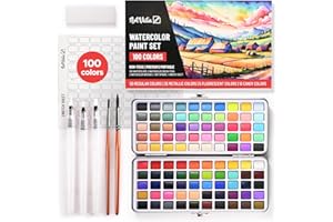 ART VISTA Watercolor Paint Set with 100 Bright Colors: for Adult Beginners & Professional with Metallic - Travel Sized Water Color Art Kit Palette