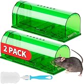 LULUCATCH Humane Mouse Traps 2 Pack, Live Catch and Release Rodent Traps | No Touch No Kill Reusable with Cleaning Brush, Pet Safe Indoor Outdoor Rodent Control for Mice, Rats, Chipmunks, Voles
