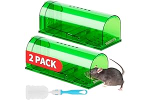 LULUCATCH Humane Mouse Traps 2 Pack, Live Mouse Traps, Reusable with Cleaning Brush, No Kill Catch and Release Indoor Outdoor