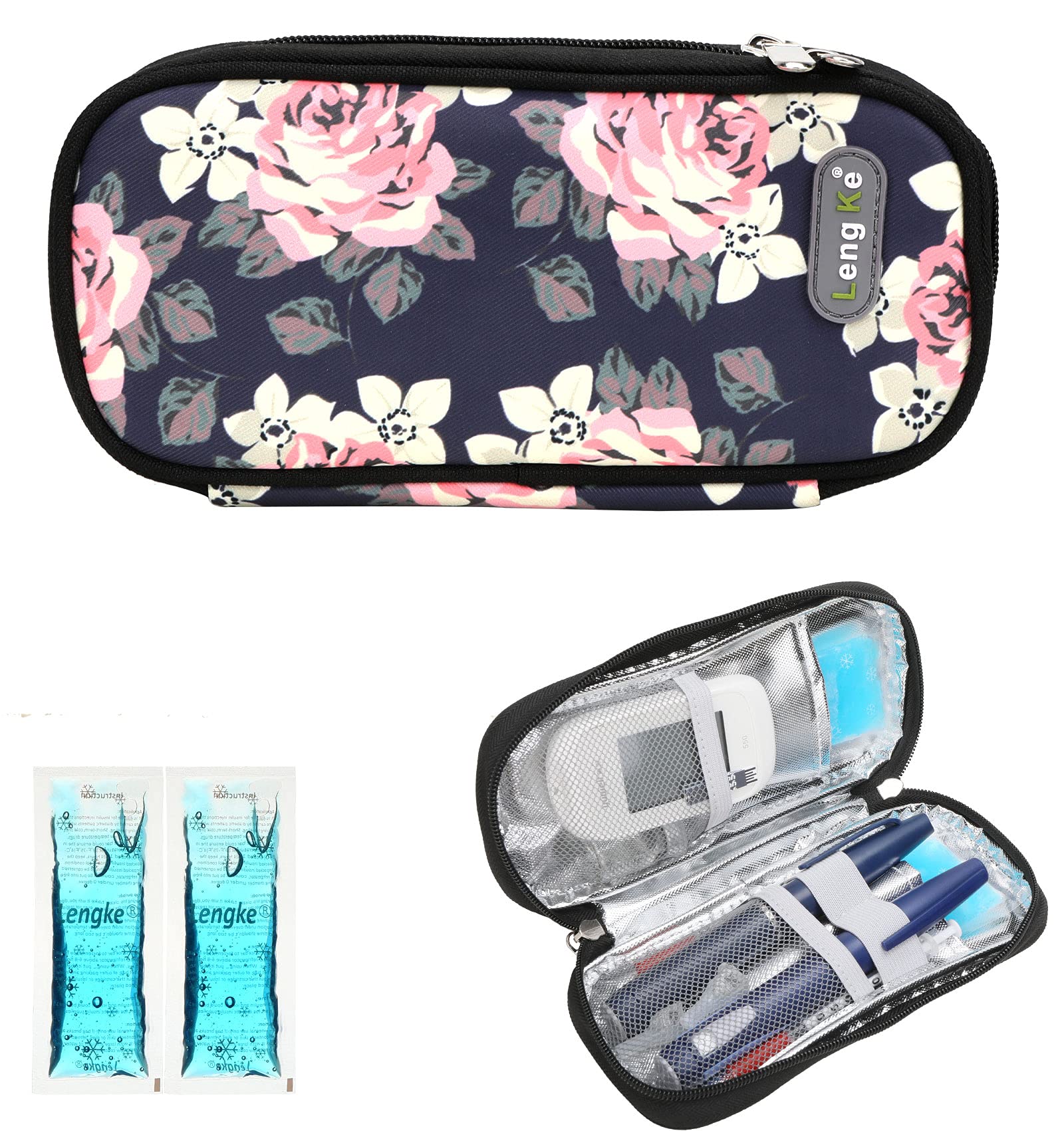 YOUSHARES Insulin Cooler Travel Case - Insulin Pen Case with 2 Cooler Ice Packs for Diabetic Supplies, Medicine Cool Bag for Travel (Flower)
