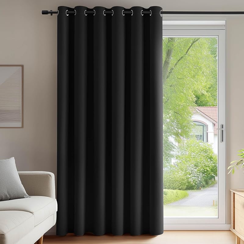 Deconovo Blackout Door Curtains 79 x 106 Inch Thermal Insulated Eyelet Black
