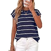 PRETTYGARDEN Womens Summer Short Sleeve Tops 2026 Trendy Crew Neck Striped Knit Sweater Business Casual Spring Clothes