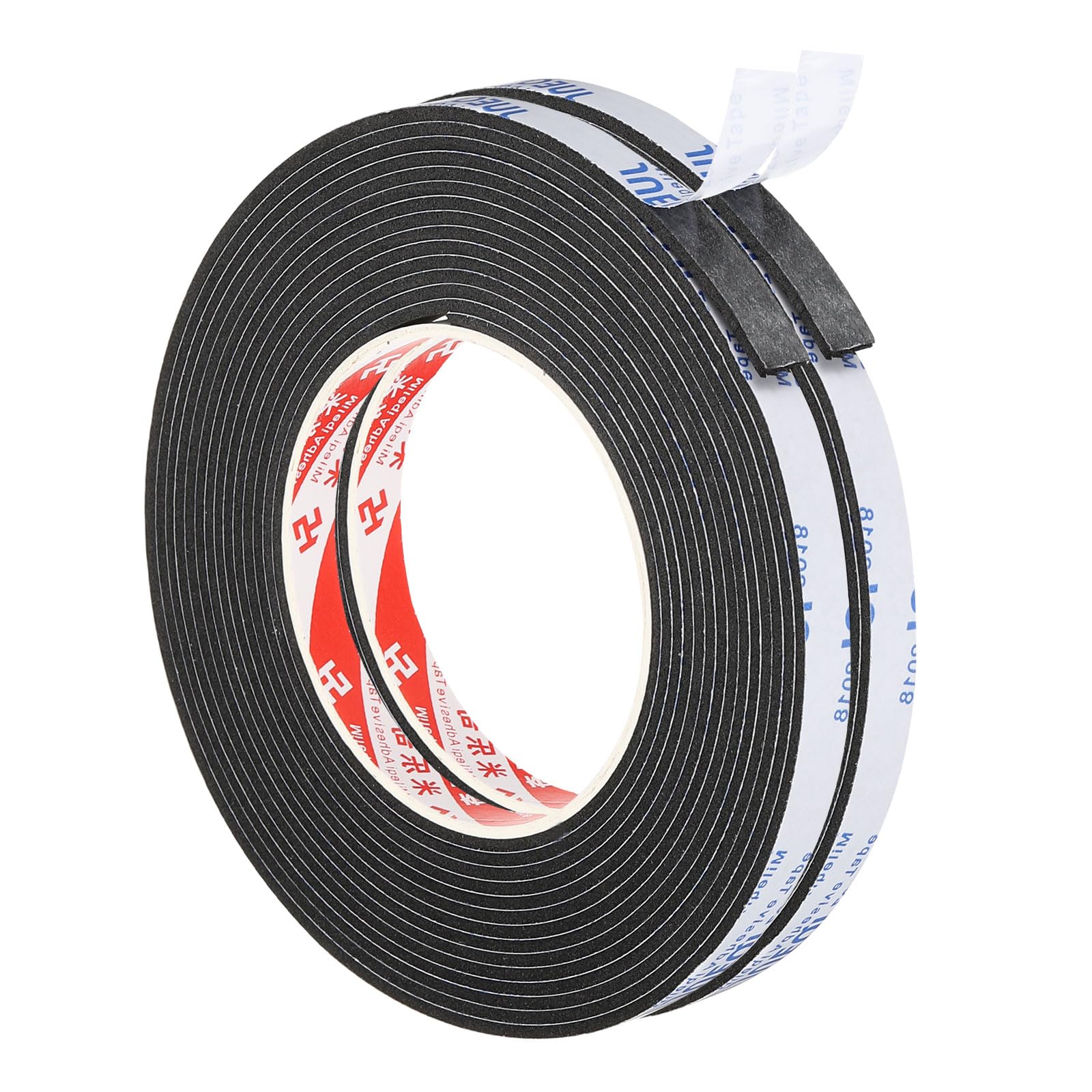 PATIKIL 5m/16.4ft Sealing Foam Tape, 2 Pack 10mm Wide 2mm Thick Single Sided Weather Stripping Door Furniture Seal Strip for Window Pipes Insulation, Black