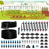 240FT Drip Irrigation System Kit, Quick-Connect Garden Watering System | 40FT 1/2" Main, 200FT 1/4" Drip Line, Vortex/Stream/Mist Emitters, Adjustable Flow, for Beds, Greenhouse, Lawn, Patio
