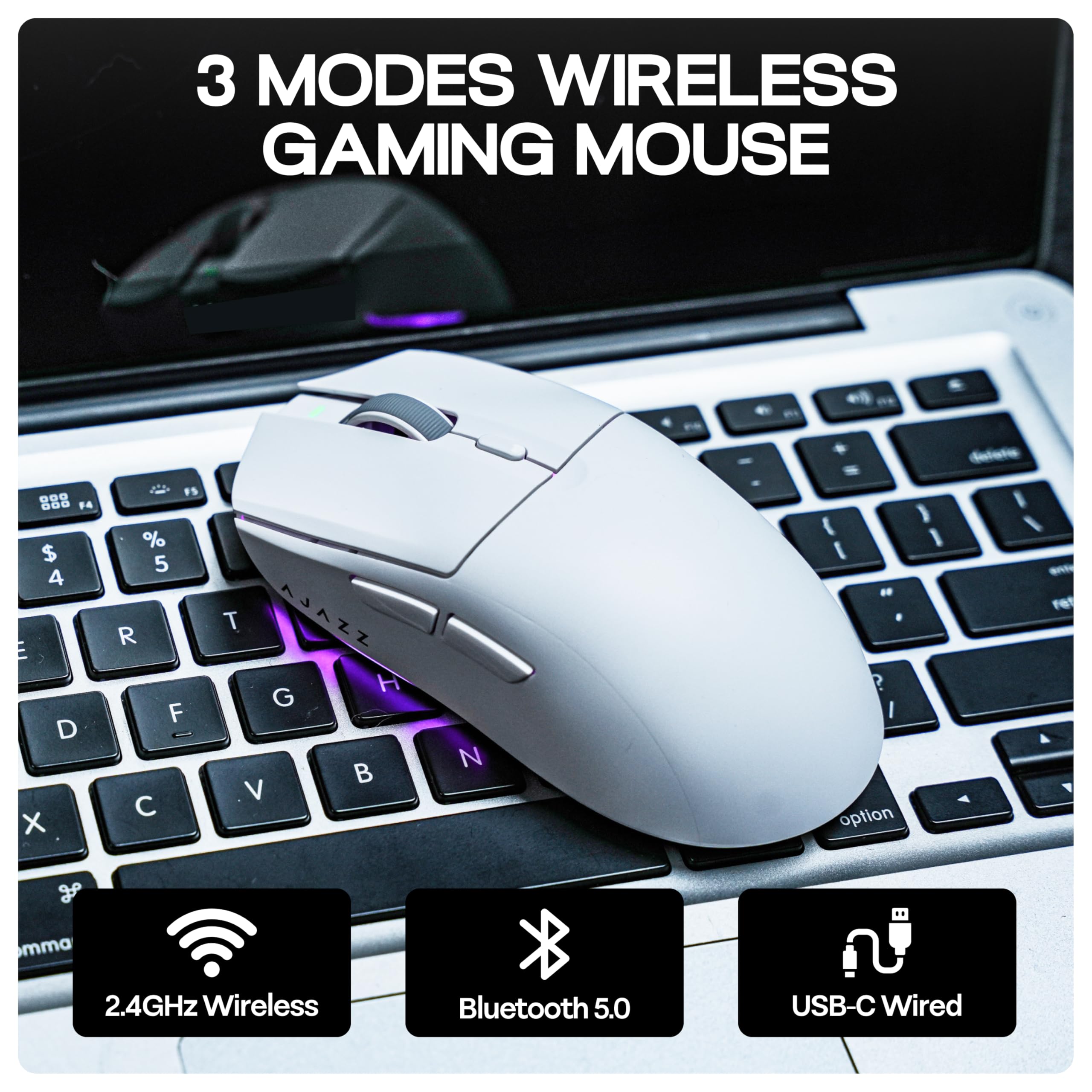 AJAZZ AJ139 V2 MC Gaming Mouse with Charging Base, Adjustable 12,000 DPI, PAW3311 Sensor, 3 Modes Wireless Mouse, 500mAh Battery, 1000 Polling Rate, 66g Lightweight, Win/Mac (White)