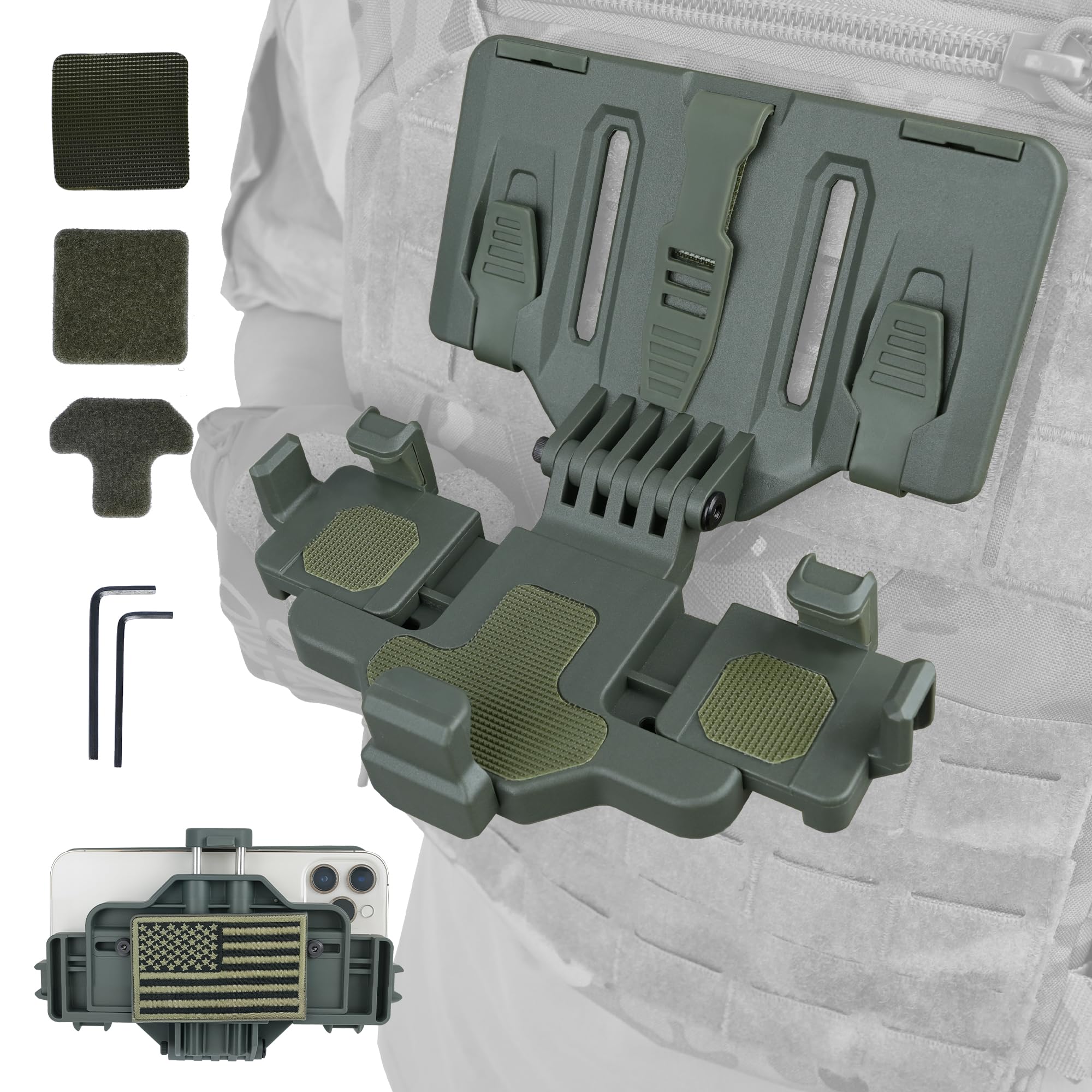 Photo 1 of Tactical Gear Plate Carrier Vest Accessories, MOLLE Phone Chest Mount Holder for 6.0"-7.7" Screens, Quick-Release and Adjustable Tactical Phone Holder for Police Vest