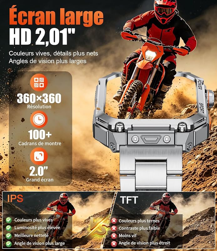 Montre Connectée Homme avec 3 Bracelets, Grand Écran HD de 2,01", Appels Bluetooth, Suivi de la Fréquence Cardiaque, Podomètre, Smartwatch Étanche IP68 Compatible Android et iOS, EF2-M — photo 2 sur 7
