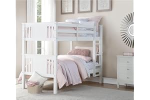 DHP Dylan Convertible Wood Bunk Bed, Stackable and Detachable Bed Frames for Kids and Teens, with Ladder, High Guardrail, Wood Slats, No Boxspring Required, Twin-Over-Twin, White