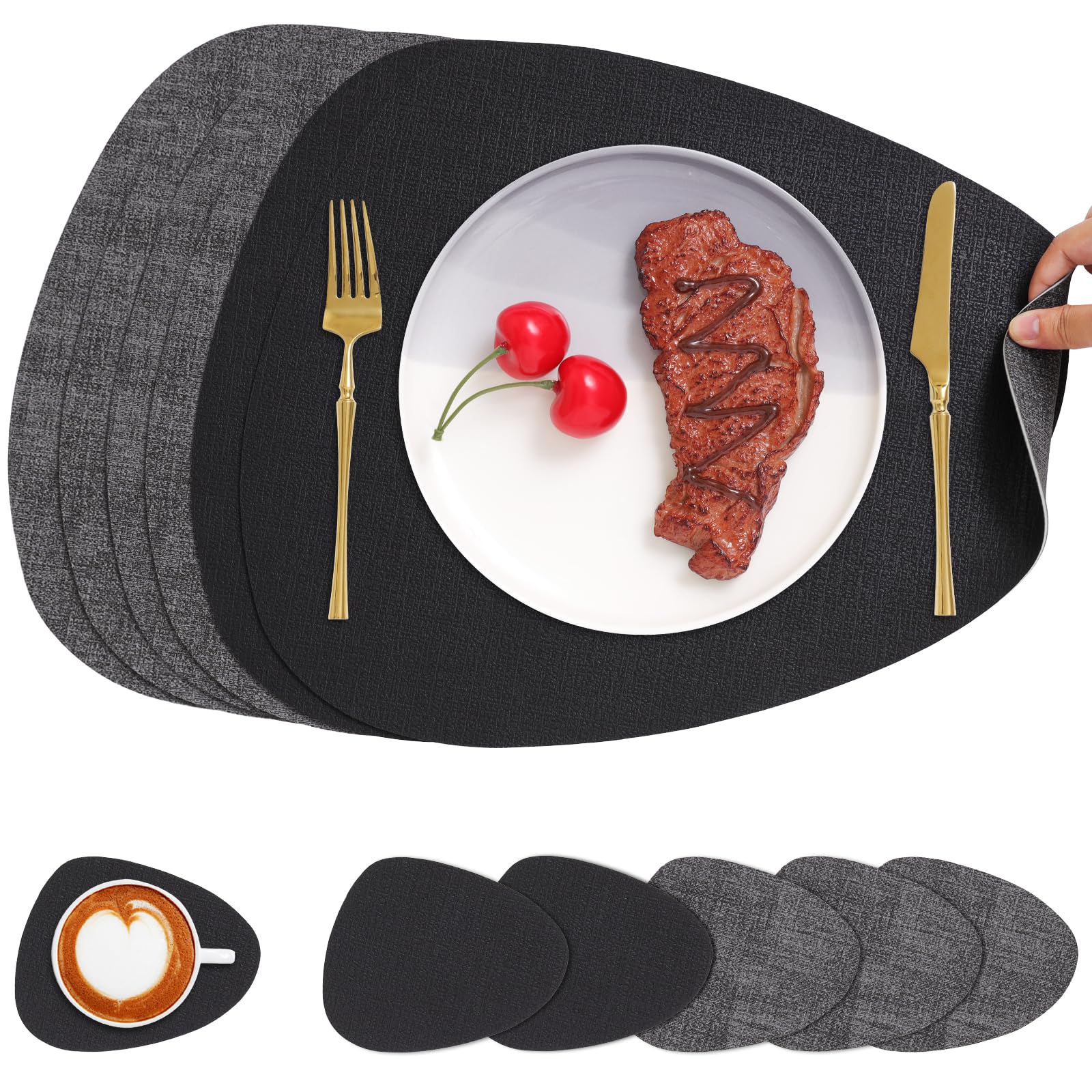 Chitomars Placemats and Coaster Set of 6, Place Mats Table Mats Coffee Mats Placemats set of 6 Triangle Waterproof Wipeable Dual Sided Kitchen Heat Resistant Non-Slip Washable