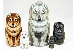 Golden Cockerel Wolf Family Nesting Doll 5pc/6" Hand Painted Russian Wolves Matryoshka Wood Babushka