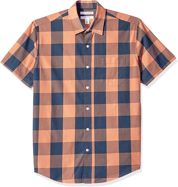 Amazon Essentials Men's RegularFit ShortSleeve Check Casual Poplin Shirt, Amazon.ca Clothing