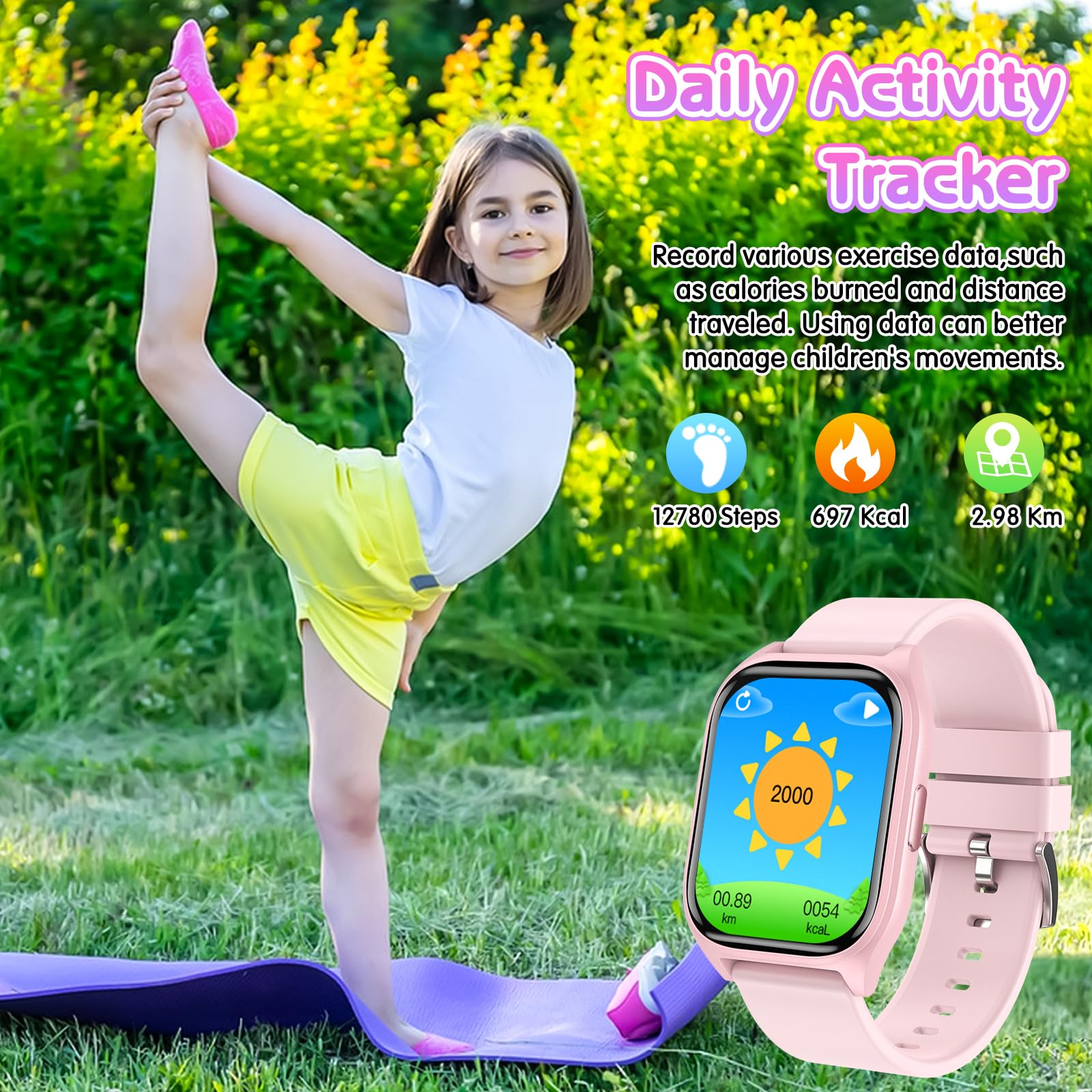 clleylise Clleylise Smart Watch for Kids - Fitness Activity Tracker, Pedometer, Heart Rate Sleep Monitor, 18 Sport Modes, Calories Counter, Alarm Clock - Gifts for Boys Girls Teens 4+ (Pink)
