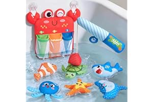 hahaland Bath Toys for Toddlers 1-3, Montessori Fishing Bath Toy Set, Soft Bathtub Fishing Game with 6 Colorful Ocean Animals