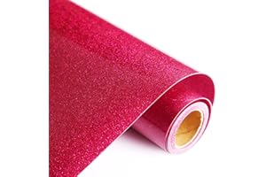 TIFEE Rose Red Glitter Heat Transfer Vinyl HTV Sparkle Iron on Rolls for T Shirts 12"x5 FT, Sparkly Multicolor Iron-on Vinyl Bundle Sheets