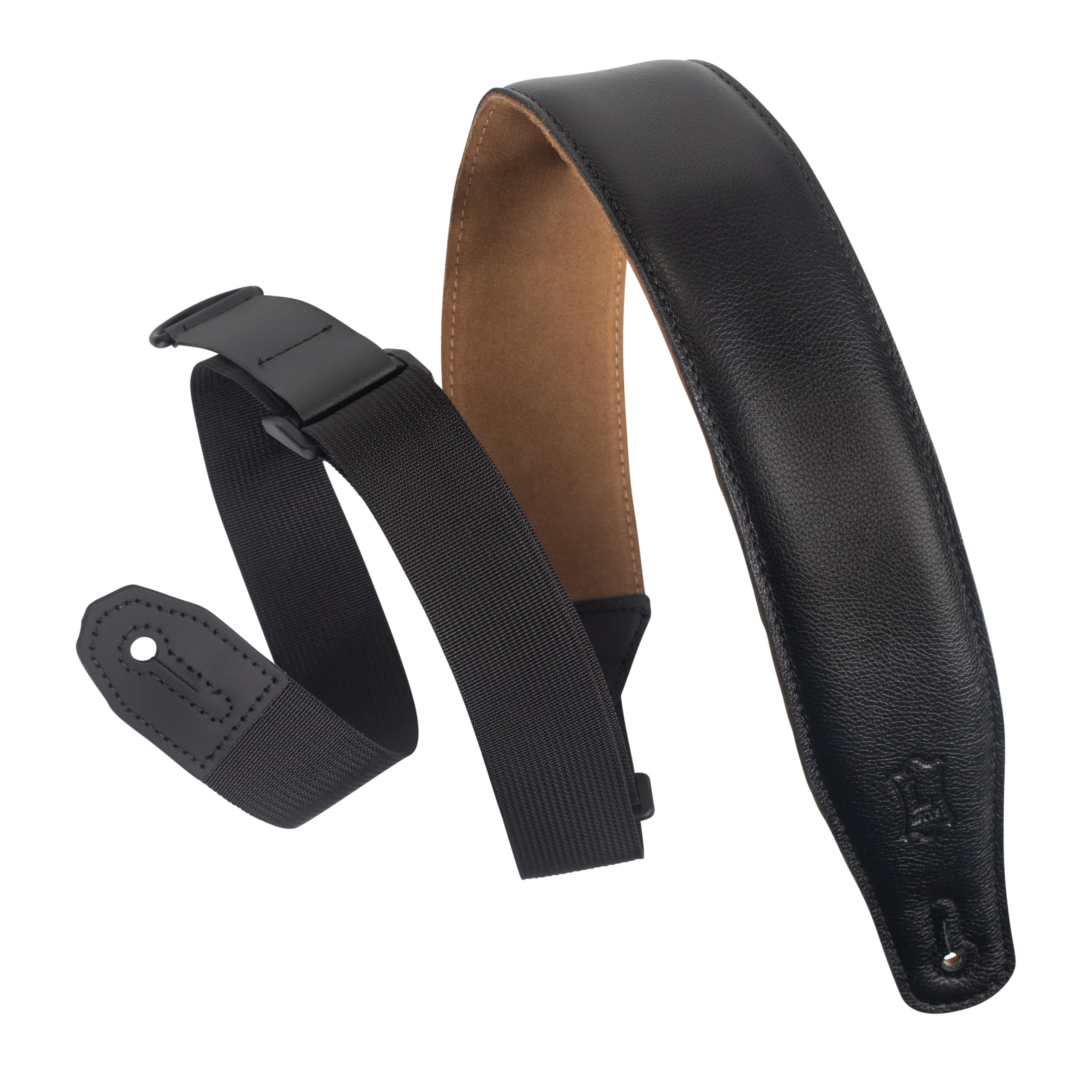 Levy's Leathers Right Height Guitar Strap with RipChord Quick Adjustment Technology and Suede Backing; 2.5" Width Padded Garment Leather - Black (MRHGS-BLK)