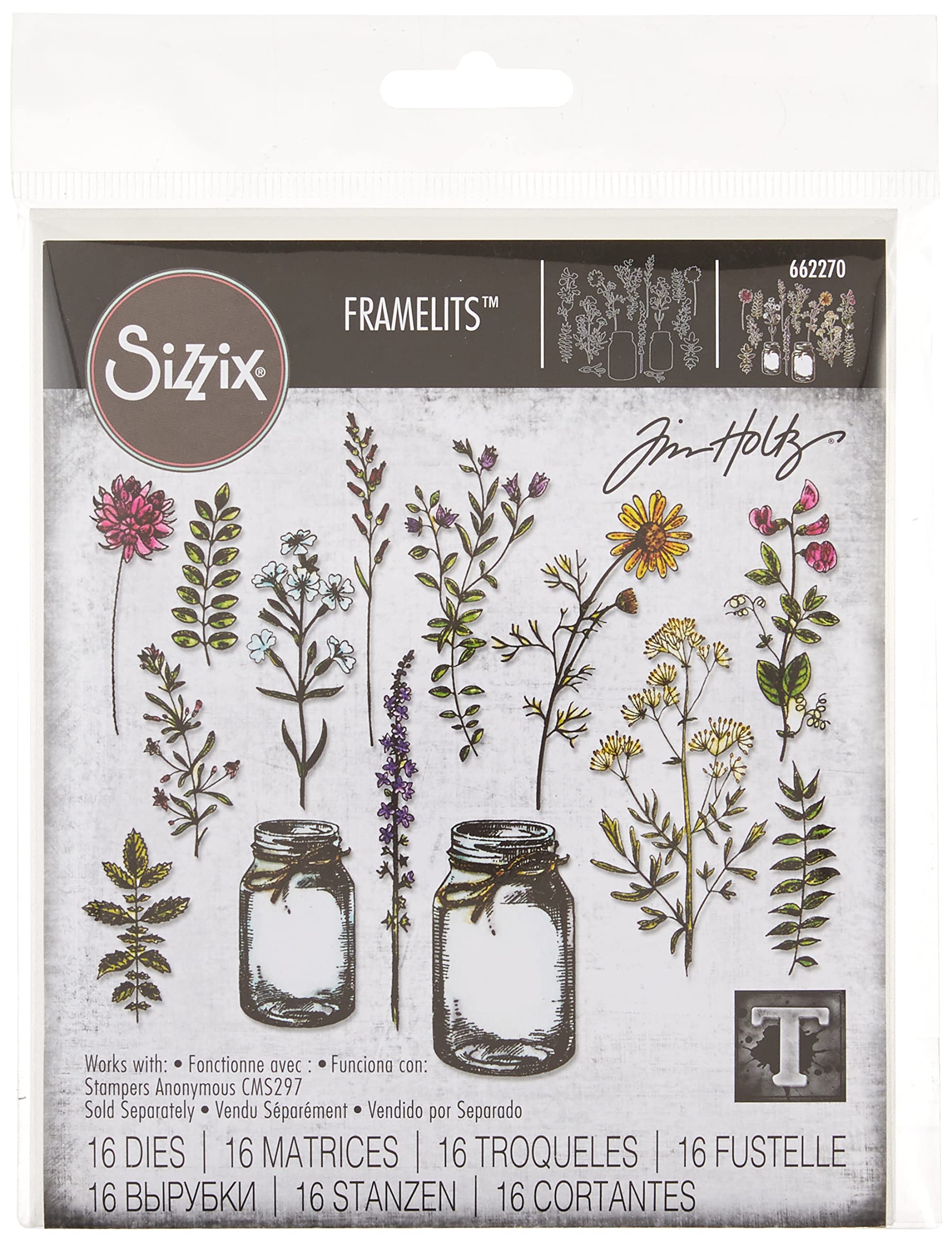Sizzix Framelits Die Set 23PK-Flower Jar by Tim Holtz, Metal, Silver, 21 x 10.8 x 0.2 cm