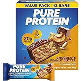 Pure Protein Chocolate Peanut Butter Protein Bars, 20g Protein, 12 Ct | 3g Sugar, 190 Calories, Low Sugar* High Protein Snack, Gluten Free