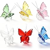 Rotroyce Crystal Butterfly Figurine Set of 6 – Colorful Flying Butterfly Glass Ornaments with Crystal Ball Base – Elegant Home Decor, Collectible Figurines, Wedding & Gift Decoration