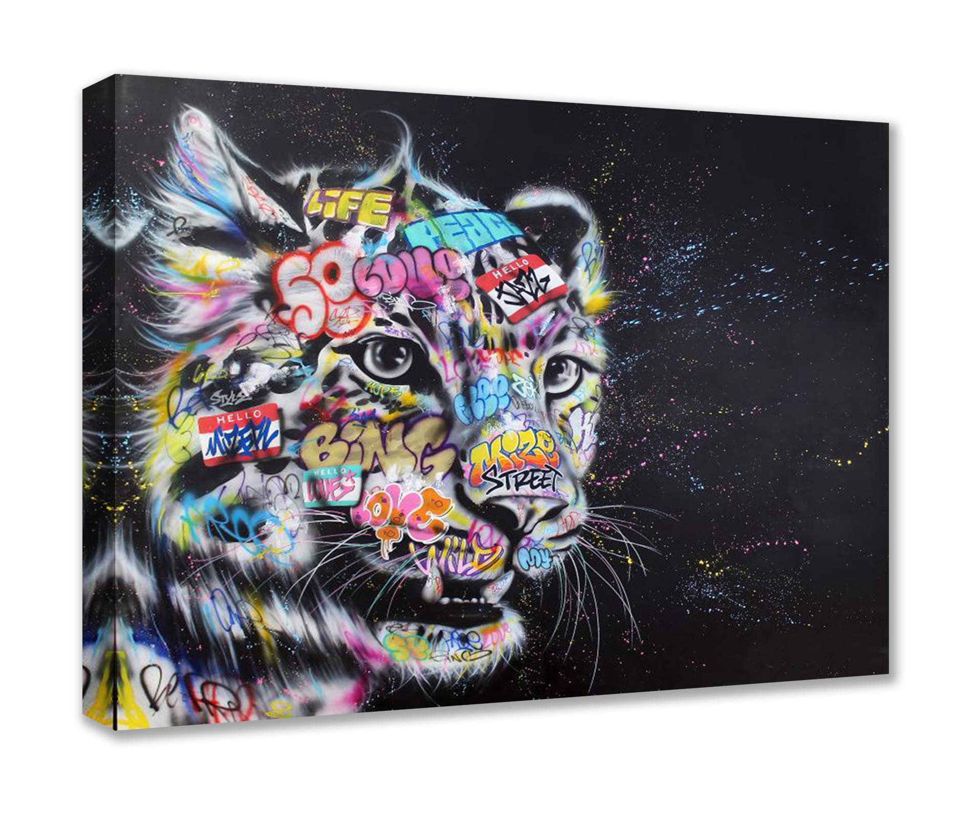 Classic Banksy Street Art Decor Abstract Graffiti Pictures Tigar and Cat Pantings Holwing Wolf Artwork 1 Panel Prints Canvas Wall Art Living Room Home Modern Decor Framed Ready to Hang (16''Wx 24''H)
