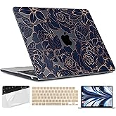 TWOLSKOO for M4 MacBook Air 13.6 inch Case 2025-2022 Release M4 A3240 M3 A3113 M2 A2681, Plastic Hard Shell & Screen Protector & Keyboard Cover & Trackpad Film, Elegant Roses
