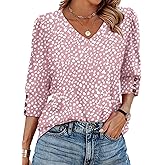 XIEERDUO Womens 3/4 Sleeve Tops with Buttons V-Neck Summer Outfits Casual Blouses Shirts Beach Vacation Fall Clothes 2025