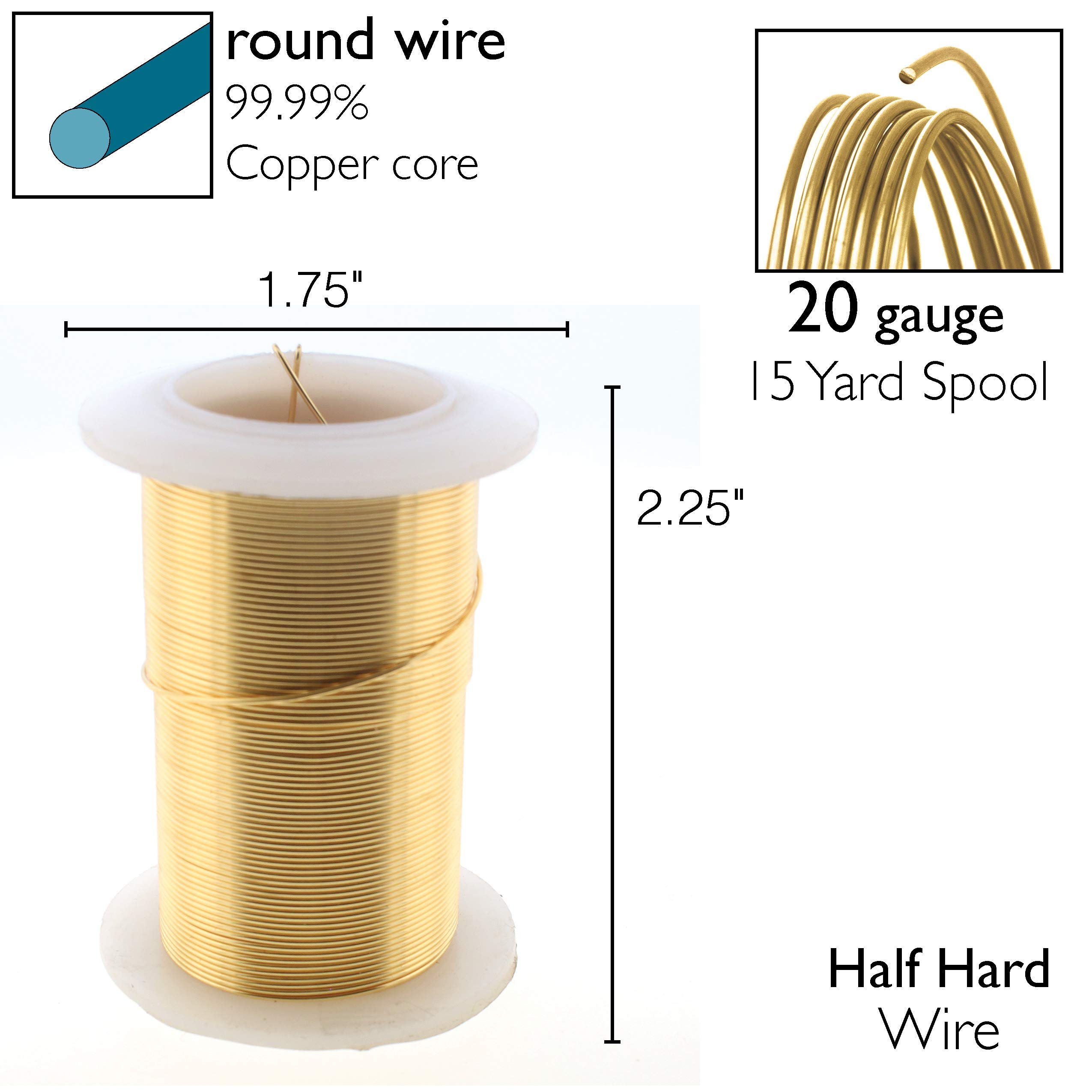 The Beadsmith Wire Elements 20-Gauge Lacquered Tarnish-Resistant Copper Wire for Jewelry Making, 15 Yard, 13.72 Meter Spool (Gold)