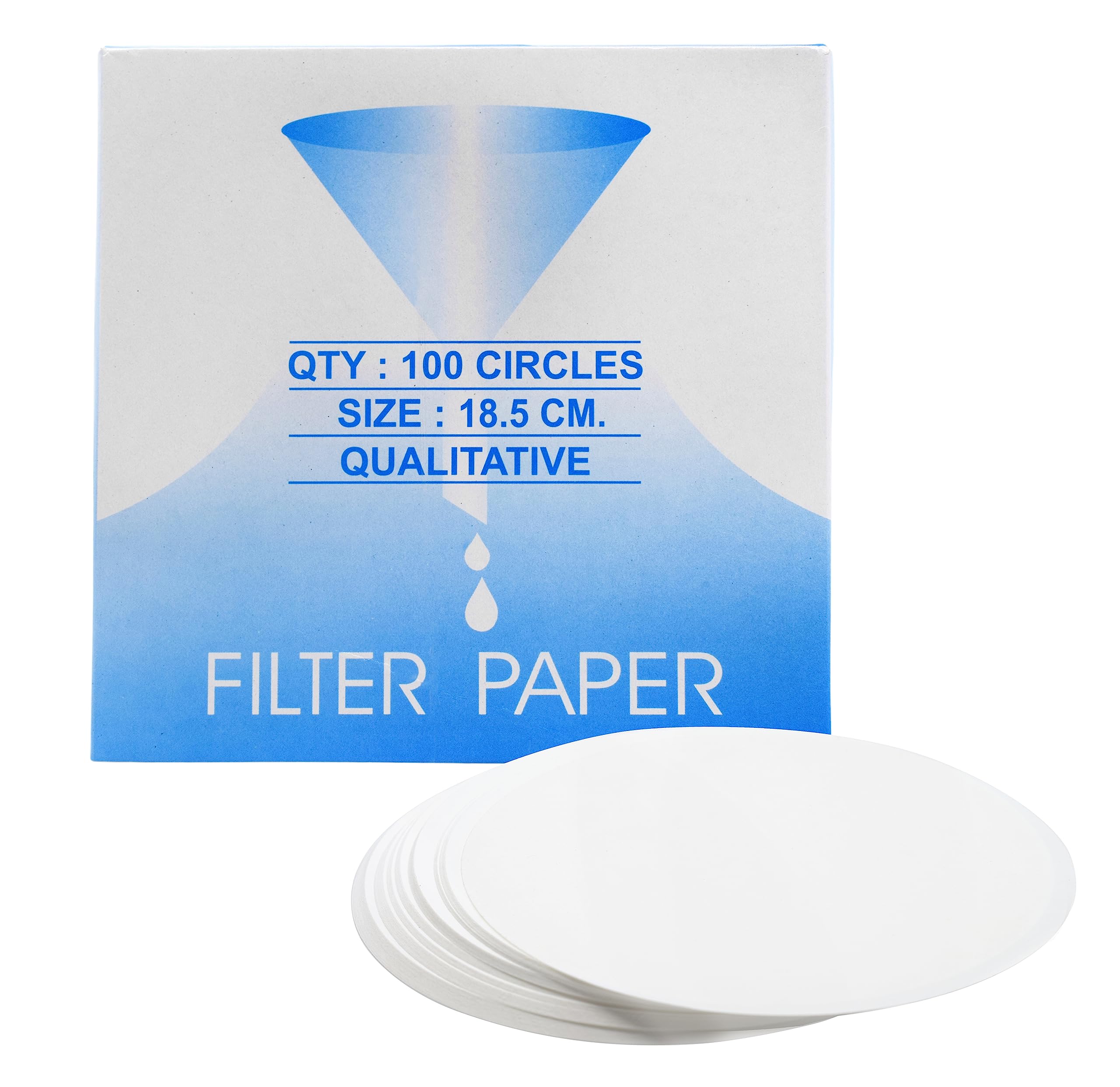 Eisco Labs Premium Qualitative Filter Paper - 18.5cm Dia | 10 Micron Particle Retention | Pack of 100 | Medium Filtration Speed - 85gsm | Suitable for Scientific Experiments and More