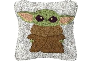 clubevy DIY Latch Hook Kits Pillow Case Embroidery Carpet Set Needlework Pillow Cover Sofa Cushion Cover Craft Kits 17x17 inch (Grogu)