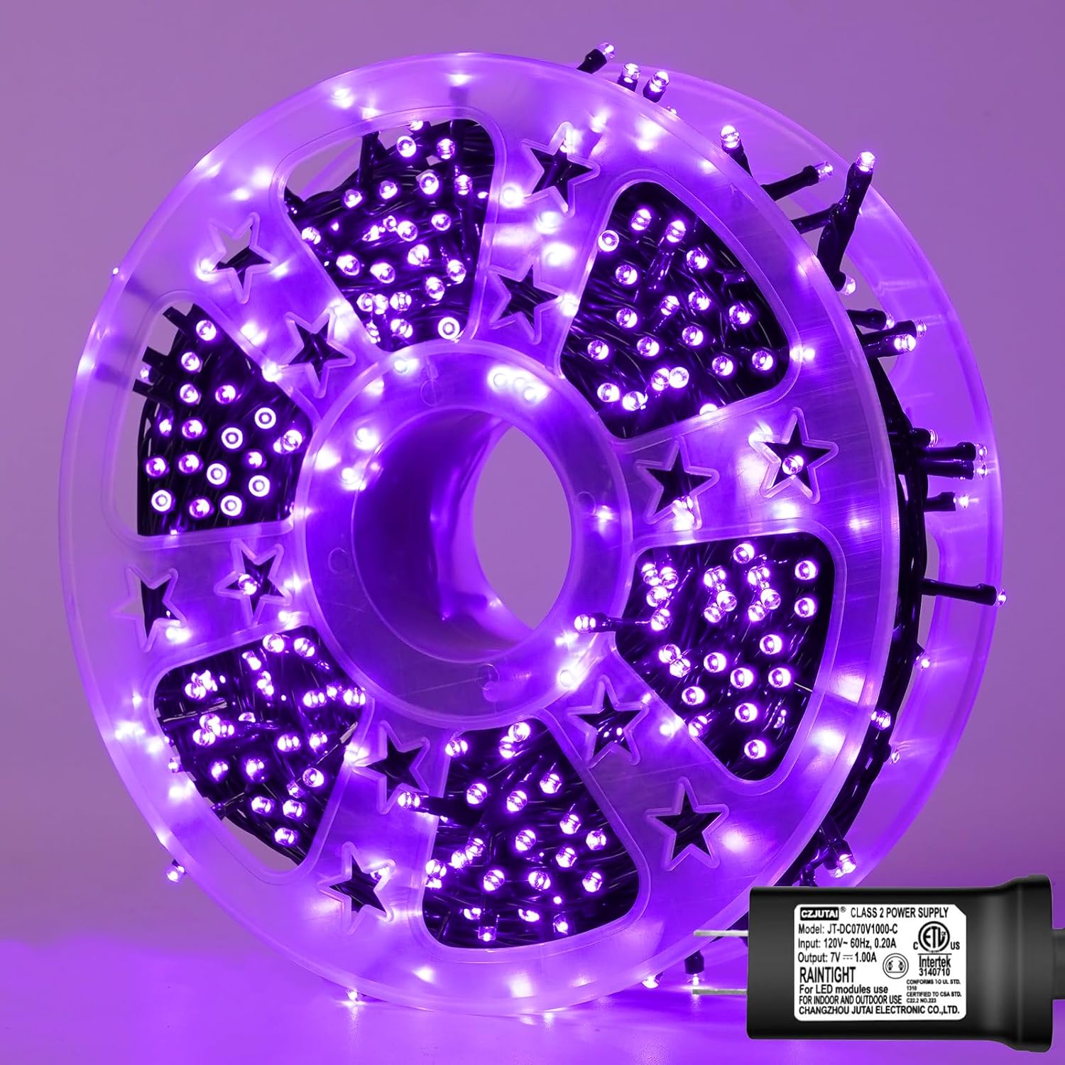 String Lights - YEGUO Purple Halloween Lights, 165ft 500 LED String Lights Outdoor, Christmas Lights Indoor, Green Wire Twinkle Lights Plug in for Party Tree Halloween Decor