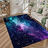 5' X 7' Galaxy Area Rug Dark Blue Starry Sky Carpets for Kids Bedroom Living Room Glitter Outer Space Throw Rugs Floor Mat