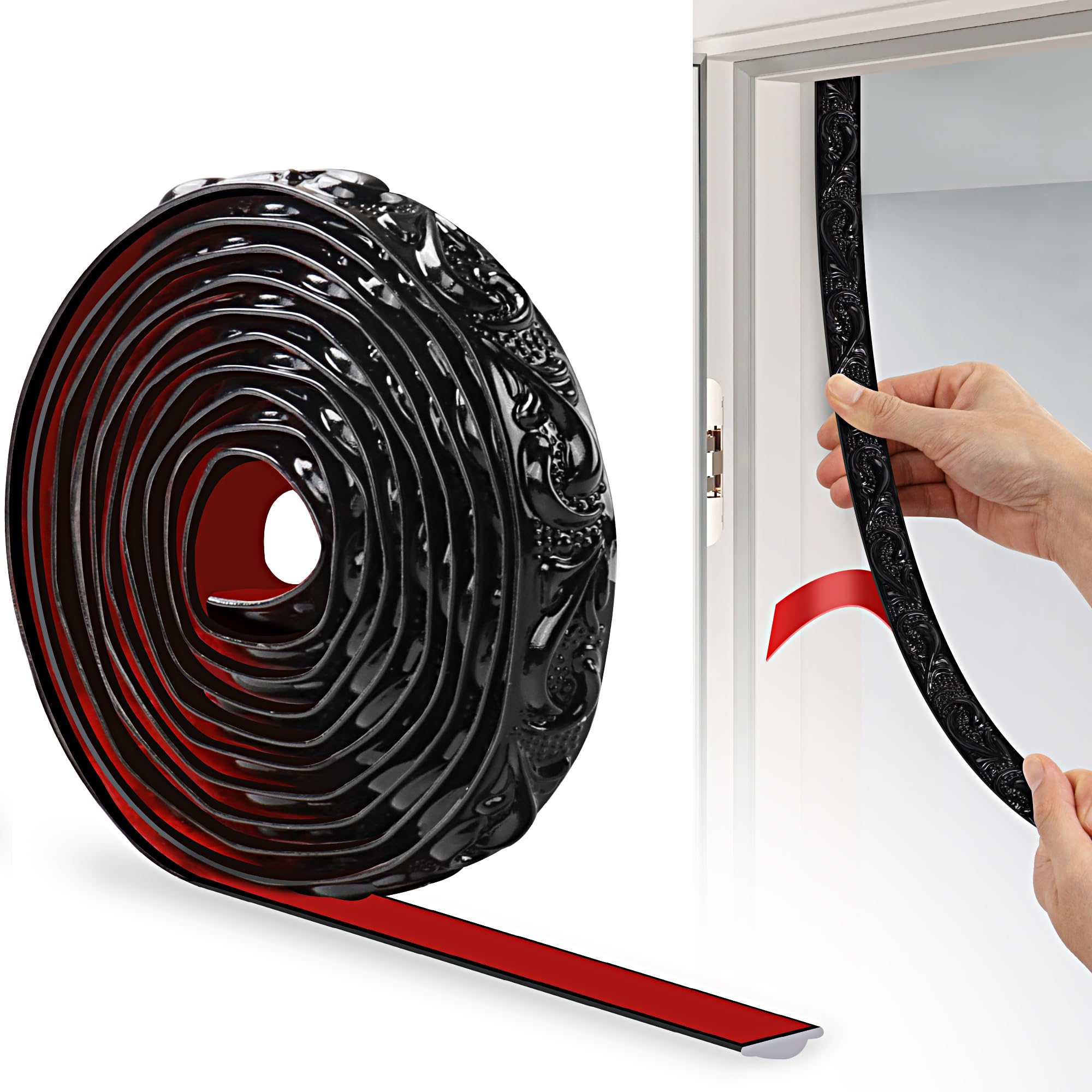 JUNART PVC Moldings Trim, 300cm×2cm, 3D Wallpaper Border, Coving for Ceilings, Flexible Ceiling Moulding Trim for Mirror Edge, TV Background Wall, Skirting Boards, Cabinet, Wall(Black)